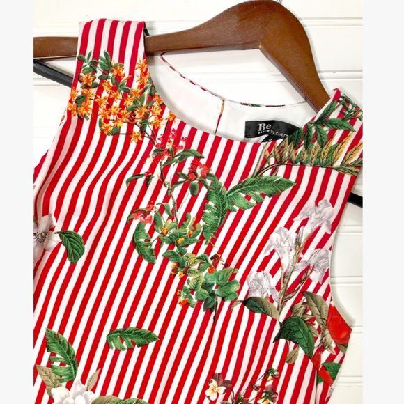 CHETTA B Red Striped Summer Floral Dress Tropical - Picture 3 of 6